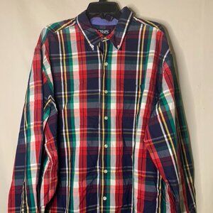 Men's CHAPS Size 2XB - Blue Red Plaid  Long  Sleeve Button Up Dress Shirt